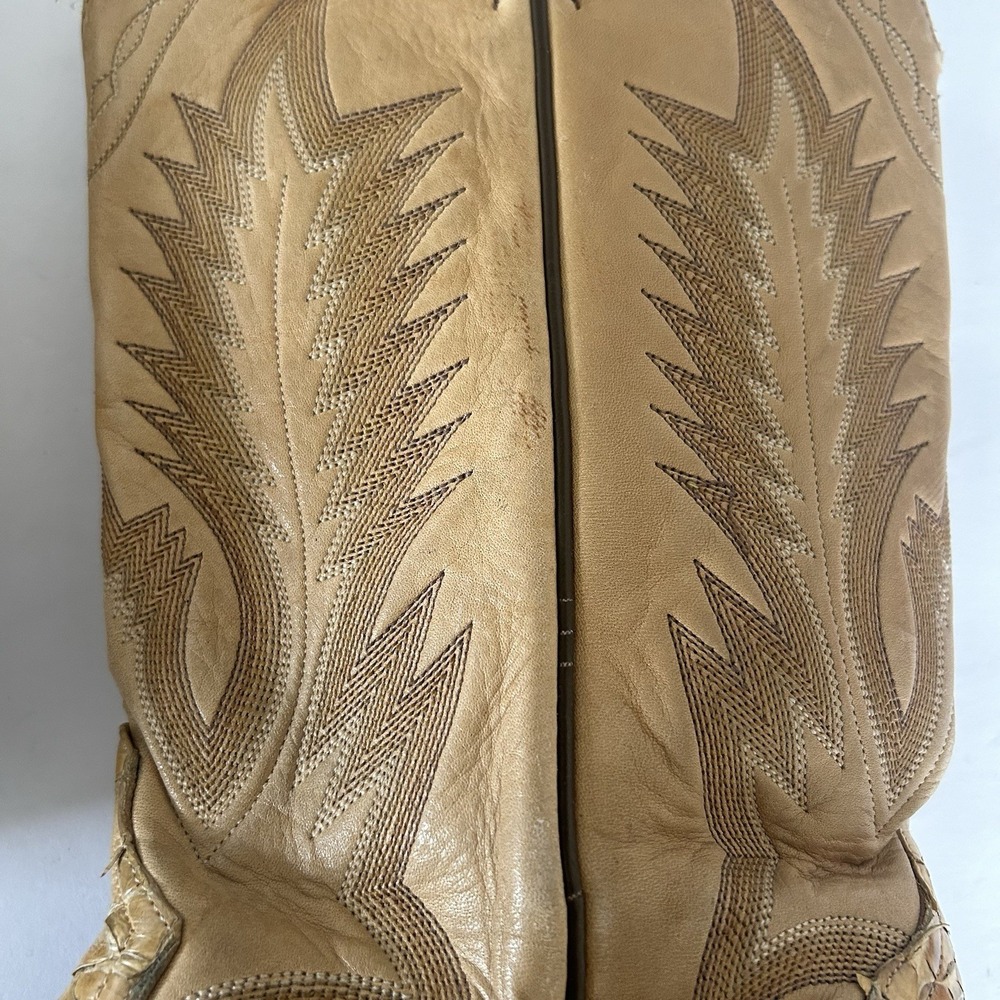 Tony Lama Snakeskin Cowboy Boots Mens 9.5 D Tan Good Exotic Leather Western 8721 - Picture 11 of 12
